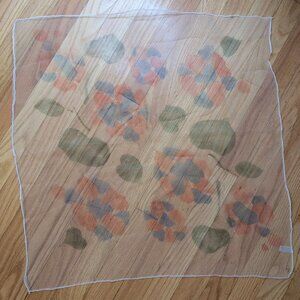 vintage 70s made in Japan nylon hair neck scarf sheer floral 25" x 24 retro boho